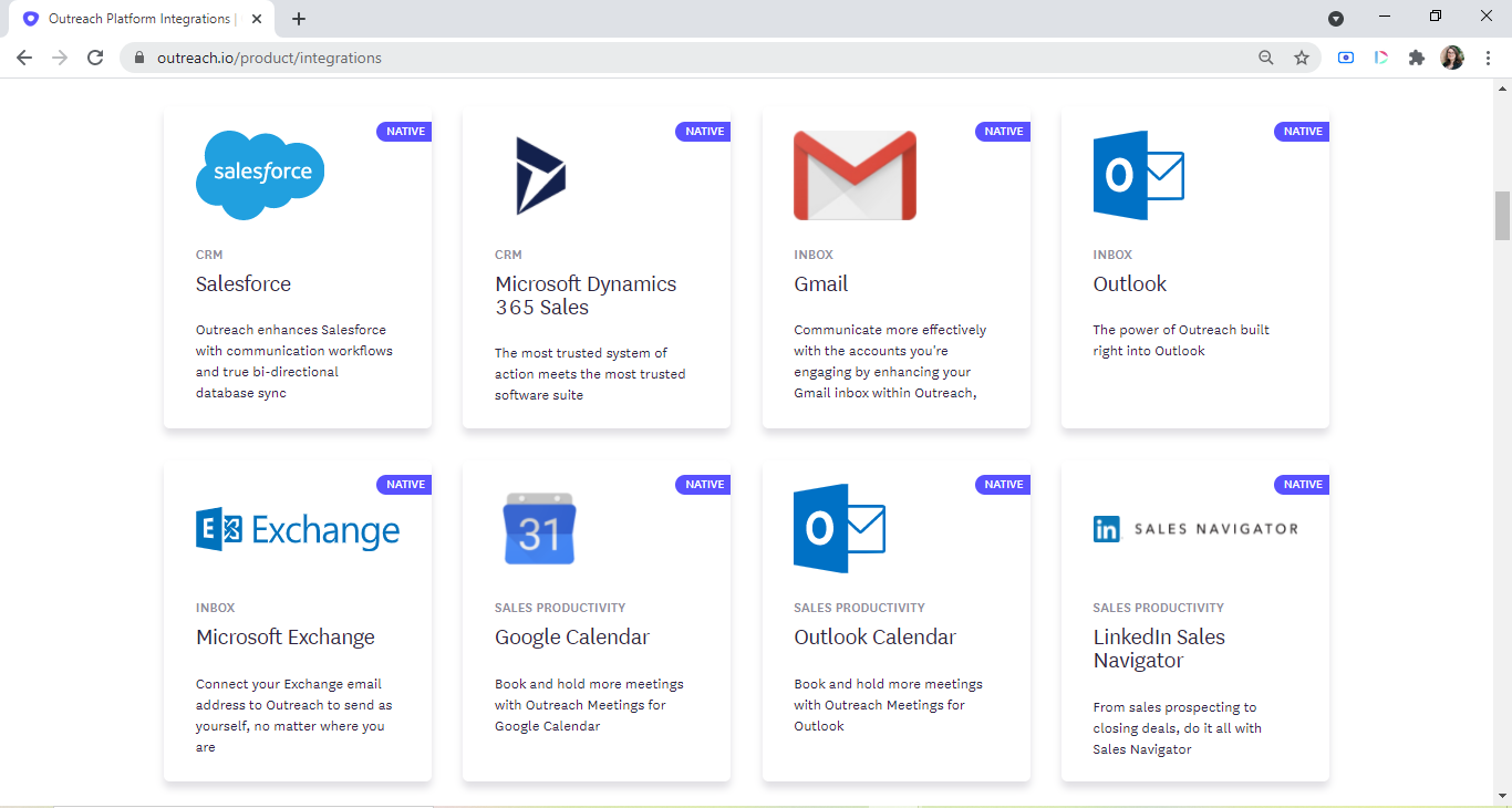 Outreach Native Integrations
